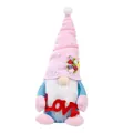 Pink Mother's Day gnome plush with lace hat and red Love sign holding a flower decor - Love Letter Hugging Style (W-QT19) / Blue