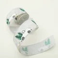 5cm faux linen Christmas ribbon roll with green trees and vintage truck design - Vintage Truck and Christmas Tree / Gray