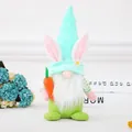 Easter gnome plush in mint green with bunny ears holding a carrot for home decor - Green Bunny Ear Doll