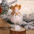 Süße weiße Weihnachtsengel-Figur mit Federrock und goldenen Flügeln für Baumschmuck - Goldener Engel Stehend B Stern (K-TS109)