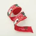 Red Christmas faux linen ribbon featuring white vintage truck and golden snow patterns - Vintage Truck and Christmas Tree / Red