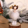 White feathered Christmas angel doll with golden heart and crown on a wood base - Gold Angel Standing B Heart (K-TS107)