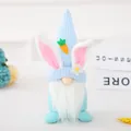 Easter gnome plush doll in light blue with white rabbit ears and carrot detail - Blue Faceless Bunny (L-FH08)