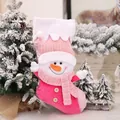 Pink Christmas stocking gift bag with 3D snowman character and white plush trim - Pink Snowman / Pink