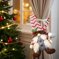 Christmas gnome curtain tieback with a red knitted long hat and white beard decoration - Red Stripe Long Hat Curtain Tieback (J-JY24) / Red Stripe