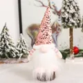 Pink sequin Christmas gnome doll with white beard and striped arms on wood base - Pink Sequin Hat Gnome Ornament / Pink