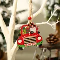 Houten kersthanger rode vrachtwagen met gnome en geschenktasjes voor kerstboomdecoratie - Zwaaiende kerstman vrachtwagen HOHOHO