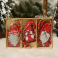 Three-piece set of wooden Christmas gnome ornaments in red and white festive gift box - Style C