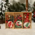 Three-piece set of wooden Christmas gnome ornaments with red and green plaid patterns - Style A