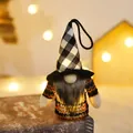Lighted Halloween gnome doll with black and white plaid hat and warm glowing body - Model C Orange Black Body White Black Plaid Hat (X-Y07)