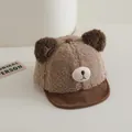Simpatico berretto da baseball marrone a forma di orsetto in lana d'agnello e velluto - 48-50cm / caffè