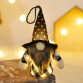 Lighted Halloween gnome doll with black polka dot hat and warm LED glow on wooden base - Model D White Black Grid Body Black Polka Dot Hat (X-Y08)