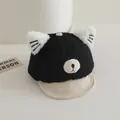 Berretto gatto nero di peluche per bimbi con visiera in velluto e orecchie 3D - 48-50cm / Nero
