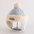 Winter light blue kids trapper hat with soft faux fur lining and cute bear patch detail - Toddlers 1-3 Years / Sky Blue