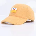 Gelbe Lammwolle-Baseballkappe mit lustigem Cartoon-Gesicht und warmem Fleece - Kinder 3-8 Jahre / Gelb