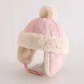 Pink winter baby trapper hat with soft faux fur lining and cute pom-pom detail - Toddlers 1-3 Years / Single Pom Pom / Pink