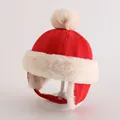 Winter baby aviator hat in red suede with plush faux fur trim and adjustable chin strap - Toddlers 1-3 Years / Single Pom Pom / Red