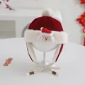 Festive red velvet baby Christmas hat with plush earflaps and Santa Claus embroidery - Baby 2-5 Years Old / Santa Claus Style