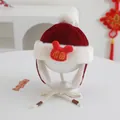 Red winter baby trapper hat with white fur trim and golden Fu character embroidery - Baby 2-5 Years Old / Fortune Rabbit Style