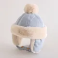 Light blue winter baby hat with a cream faux fur lining and plush pom-pom detail - Toddlers 1-3 Years / Single Pom Pom / Sky Blue