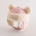 Rosa Wintermütze für Babys mit süßen Bärenohren und weichem Plüschfutter für Wärme - Kleinkinder 1-3 Jahre / Doppelbommel / Rosa