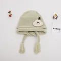 Winter knit baby bear hat with earflaps and chin straps in mint green color - Baby One Size Elastic / Cloud Light Green