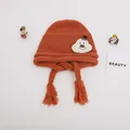 Orange baby knitted earflap hat with thick braids and cute cartoon cloud patch - Baby One Size Elastic / Cloud Orange Coffee
