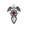 Gothic alloy cross pendant with bat wings and red rhinestone inlay for necklaces - Antique Silver Red Rhinestone Wing Alloy Pendant