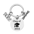 Porte-clés de diplôme 2022 en acier inoxydable avec charmes Class of 2022 et Graduate - 25mm / Argent