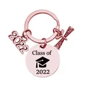 Porte-clés de remise des diplômes classe 2022 en or rose avec breloques de chapeau - 25mm / Or rose
