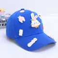 Blue kids baseball cap with 3D cute bunny and carrot decorations in a side view - One Size (48-56CM) / Sapphire Blue