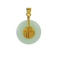 Detailed shot of green chalcedony pendant with gold-plated Fu character centerpiece - Safety Buckle / 10 Pieces Pack / Light Green