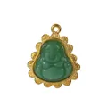 Detailed close-up of green jade Maitreya Buddha pendant with gold plated textured frame - Maitreya Buddha / 10 Pieces Pack / Dark Green