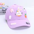 Kids purple baseball cap with cute 3D rabbit, flower, and carrot decorations - One Size (48-56CM) / Purple