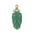 Detailed view of leaf-shaped green jadeite pendant with gold plating and white zircons - Leaf / 10 Pieces Pack / Green