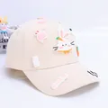 Beige kids cotton baseball cap with cute cartoon bunny and 3D heart patches - One Size (48-56CM) / Beige