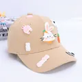 Khaki kids baseball cap with 3D cute bunny, carrots and daisy silicone patches - One Size (48-56CM) / Khaki