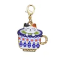 Colorful enamel cat tea cup charm with golden lobster clasp for DIY jewelry making - Cat in Cup Pendant / 10 Pieces Pack / Rainbow
