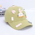 Kids sage green baseball cap featuring 3D cartoon bunny and carrot silicone patches - One Size (48-56CM) / Grass Green