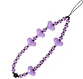 Purple beaded phone strap with heart and striped beads on a clean white background - Purple