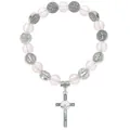 Bracciale di perle di cristallo rosa con medaglia di San Benedetto e croce d'argento - Rosa