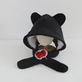 Black corduroy balaclava hat with white faux fur lining and cute ear details - Children 3-10 Years Old / Black with Apple