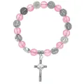 Bracciale con perline rosa con medaglia di San Benedetto e ciondolo a croce nera - Rosso