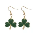 Detailed view of green enamel shamrock earrings with gold alloy hooks for St. Patrick's Day - Shamrock (Gold Tone)