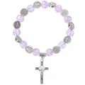 Bracciale San Benedetto con perle di cristallo lavanda e ciondolo a croce - Viola