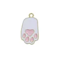 Macro view of cat paw alloy pendant with white and pink enamel for DIY jewelry making - Cat Paw