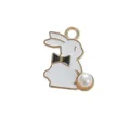 Detail of rabbit pendant with white enamel finish, black bowtie and faux pearl accent - Black Bow Pearl Rabbit