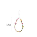 Detail der 12cm Handy-Tragekette mit bunten Perlen, Herzanhängern und Blumenakzenten - Gelbe Smiley Gesicht Blume Perlen Handykette / 12cm