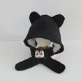 Black corduroy winter hat for children with warm fleece lining and lion dance embroidery - Children 3-10 Years Old / Lucky Lion Black