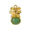 Golden tiger zodiac pendant with green jade stone and intricate king character engraving - Zodiac Tiger / 10 Pieces Pack / Green